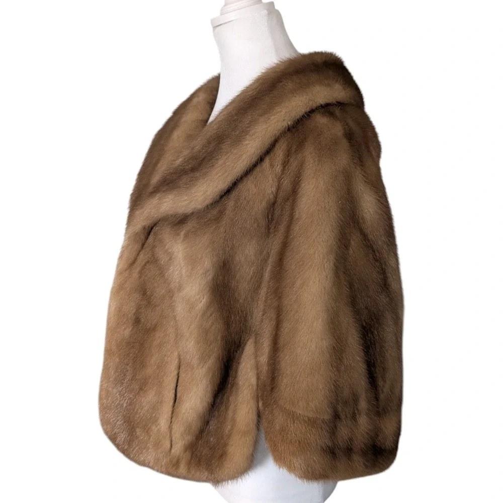 Bjorn C. Hagen Vintage Women's Mink Fur Stole Wrap Shawl Honey Brown